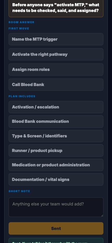 MTP participant phone response screen
